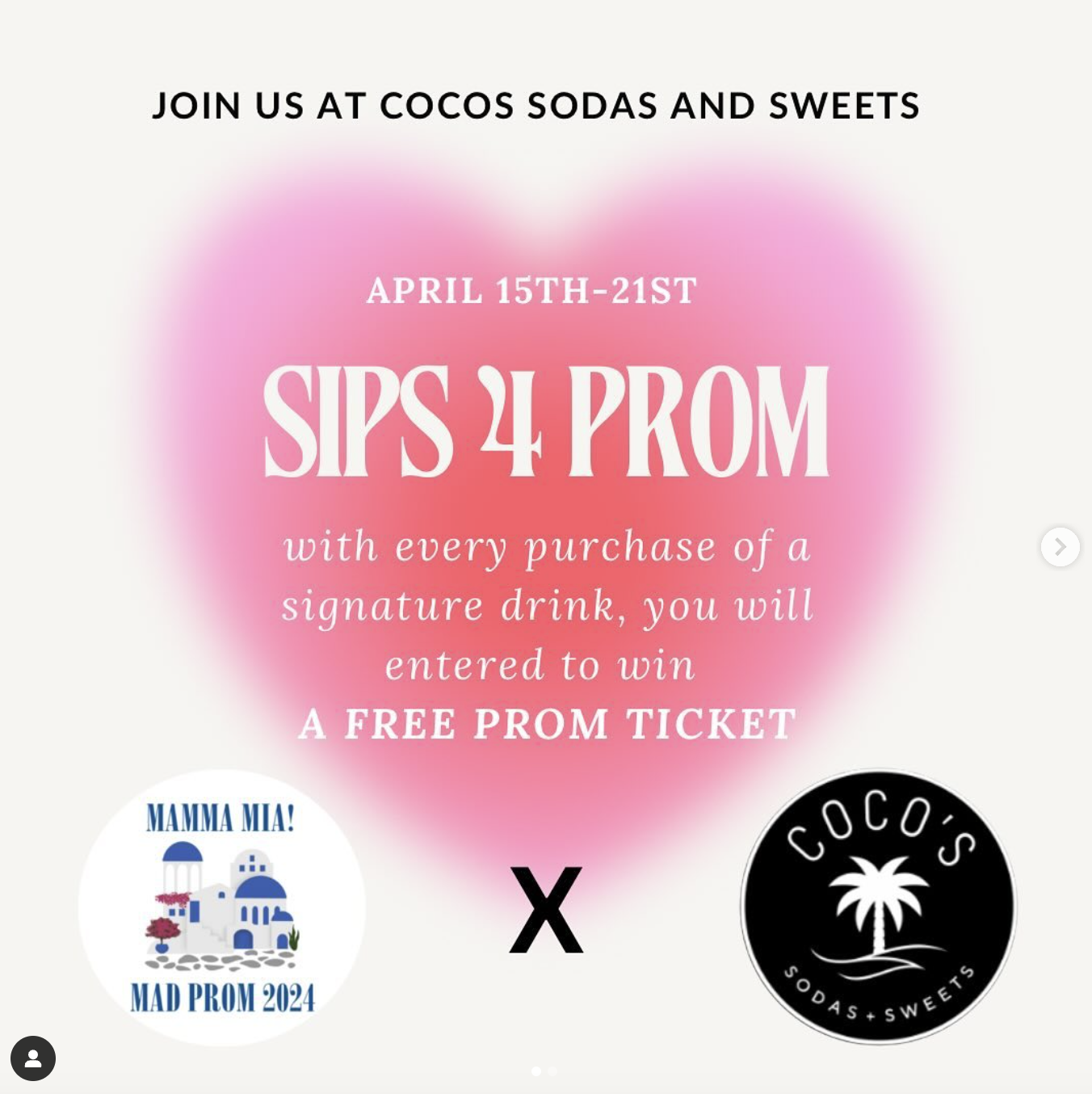 Image of poster announcing a team up between JMHS and Coco's. Buy a drink and be entered to win a free prom ticket.