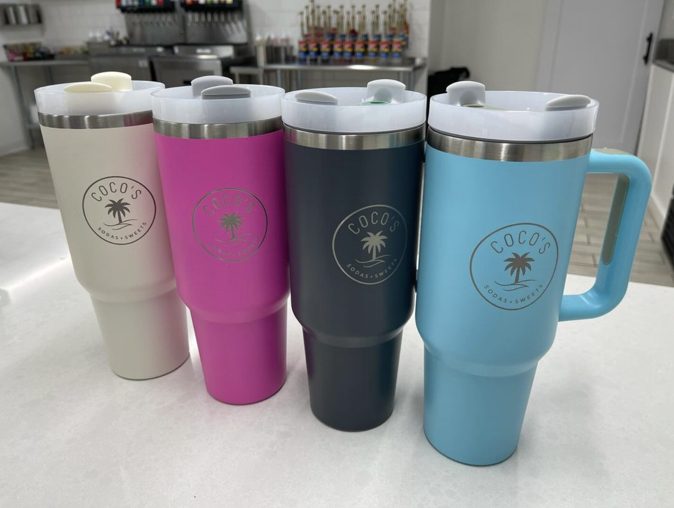 Picture of all four of Coco's tumbler variations.